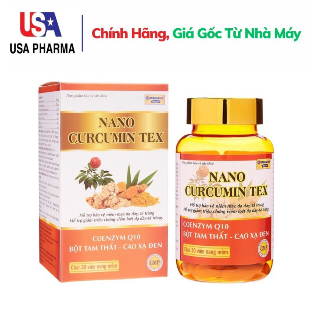 Viên tinh nghệ nano curcumin tam thất xạ đen hdpharma giảm viêm loét dạ dày - chai 30 viên