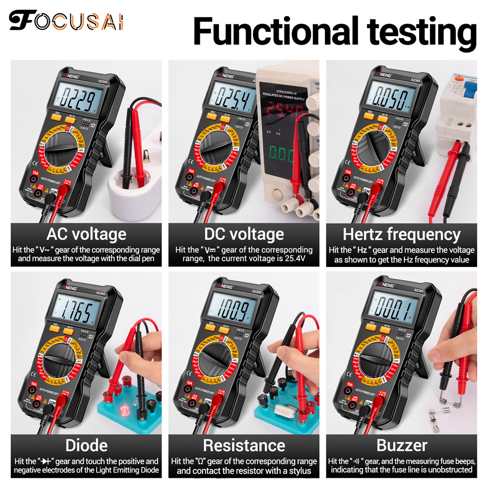 FocusAi ANENG Multimeter Volt Ohm Amp Meter Autoranging for AC/DC Current Voltage Resistance Frequency Tester