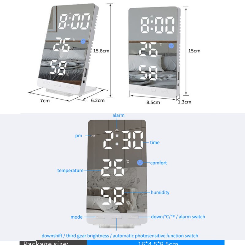 Digital Alarm Clock Led Clock With Temperature Humidity Desk Clocks For Office,Wall Clock,Bedside Clock With USB Charger