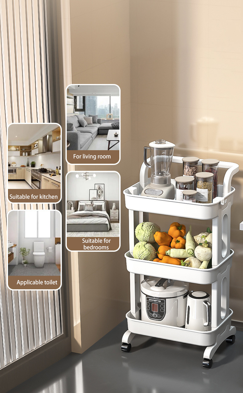 Trolley rotating rack kitchen bathroom mobile snacks bathroom multi-storey bedroom bedside storage storage rack