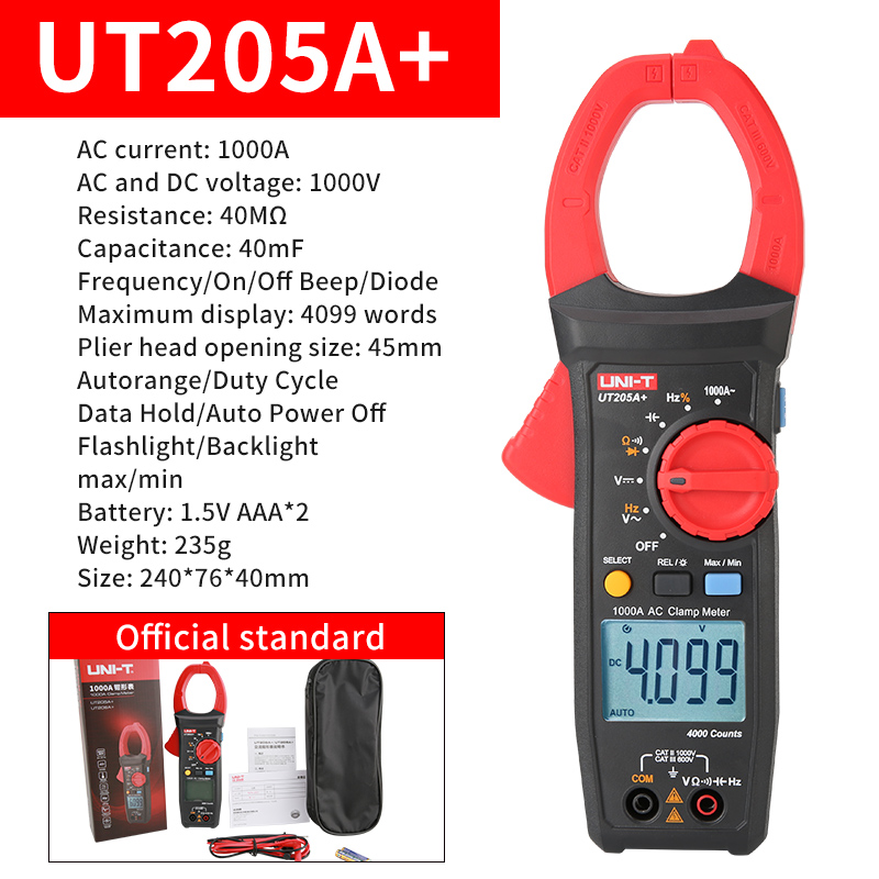 【Ready Stock】UNIT UT205A+/UT206A+ Digital Clamp Meter 1000A DC/AC