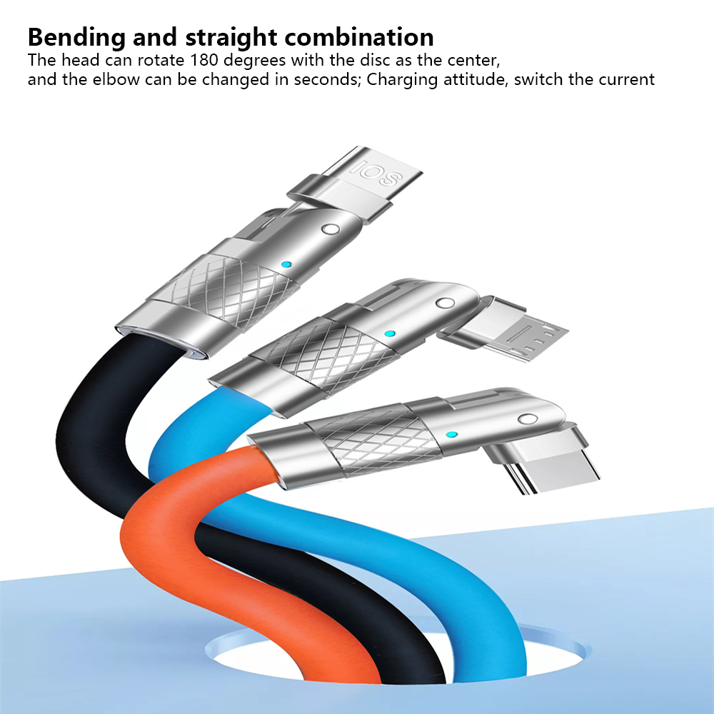 FLEWWER 120W TYPE-C Fast Charging Data Cable Zinc Alloy Elbow 180 Degree Rotating Charging Cable