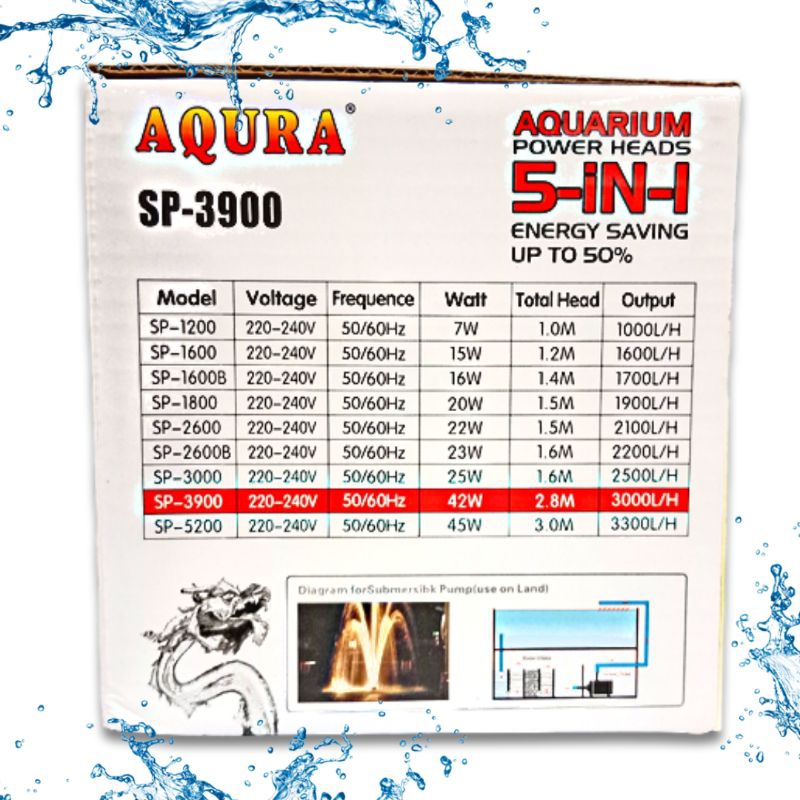 Pompa Kolam Hidroponik AQURA 5IN1 SP 3900