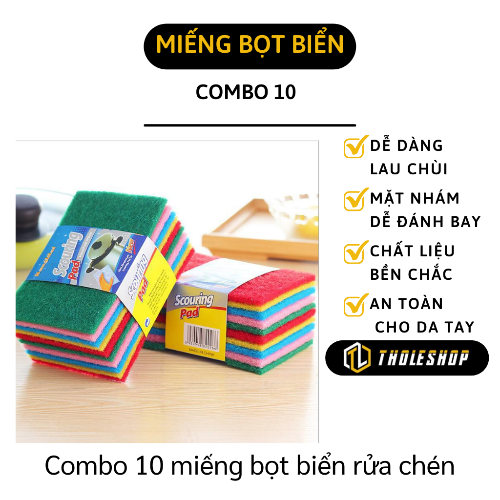 Combo 10 miếng bọt biển rửa chén - Cước rửa chén siêu sạch - Miếng cọ chén đĩa, chà nồi