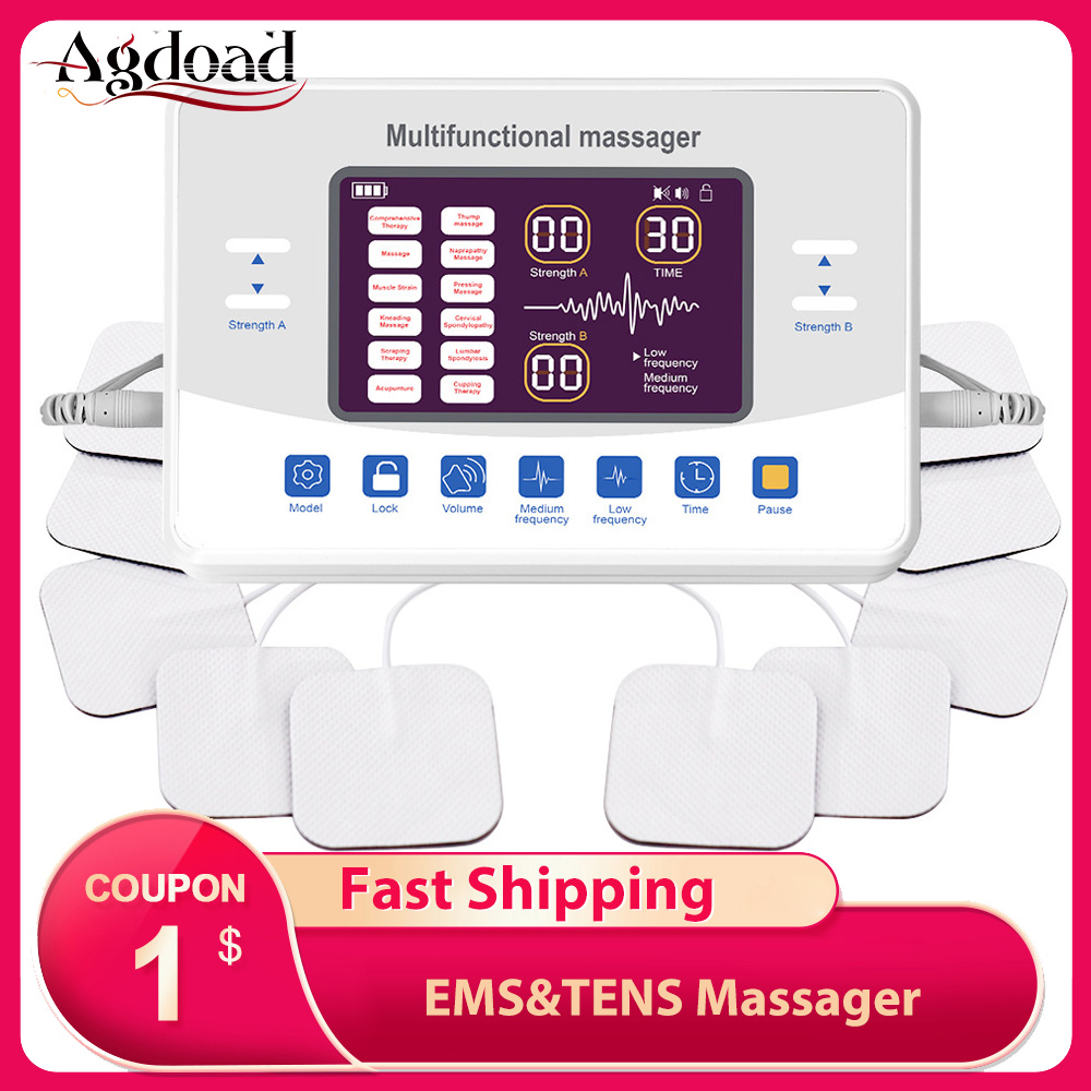 Agdoad 12Mode Tens EMS Massager 30-level Deep Pulse Body Massage Digital Therapy Machine Electric Muscle Stimulation Physiotherapy Type C Rechargeable