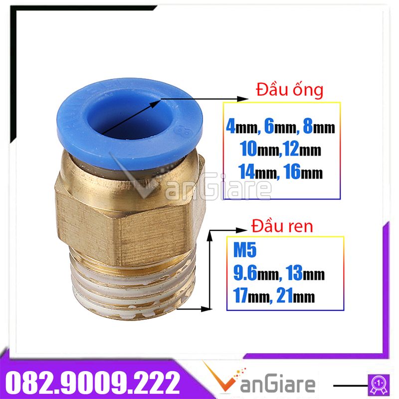 Đầu ren ngoài nối ống phun sương, ống hơi 4 6 8 10 12 14 16 ly (PC Xanh)