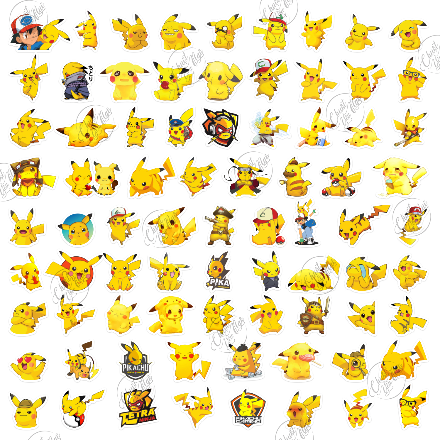 Bộ 100 sticker Pikachu Pokemon Bửu bối thần kỳ không trùng biểu cảm cực dễ thương dán xe đạp laptop điện thoại tủ lạnh vali...