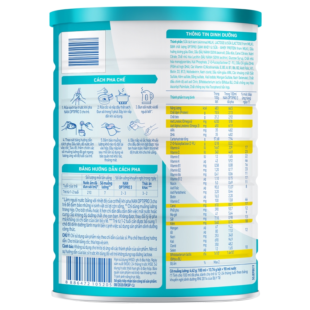 Sữa Nan Optipro 3 1.6kg, HMO (1-2 tuổi)