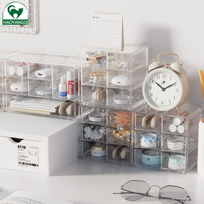 Storage box Desktop storage box transparent Drawer type PP Tape separator Pen container Pupil Office desk Stationery organizer Storage Shelf