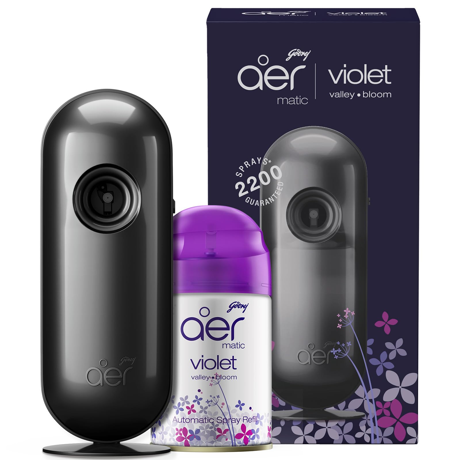 Godrej Aer Matic Kit (Machine + 1 Refill) - Automatic Room Freshener | Violet Valley Bloom | 2200 Sprays Guaranteed | From Haatbazar | Haat bazar | Haatbazaar | Hatbazar. 