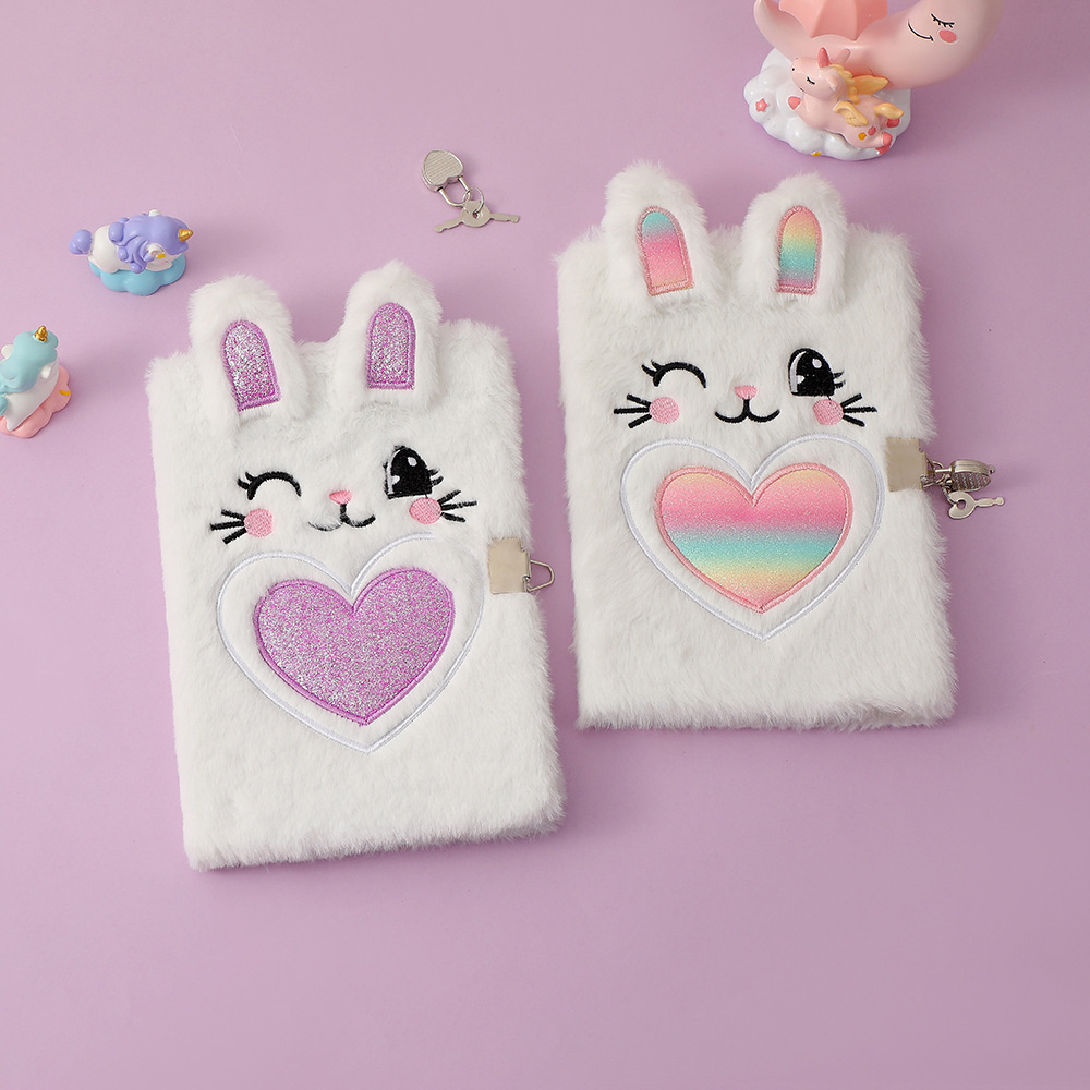A5 Notebook With Lock Lockable Children's Notebook Cute Plush Diary Book New Kids' Notebook Cartoon Notebook With Lock