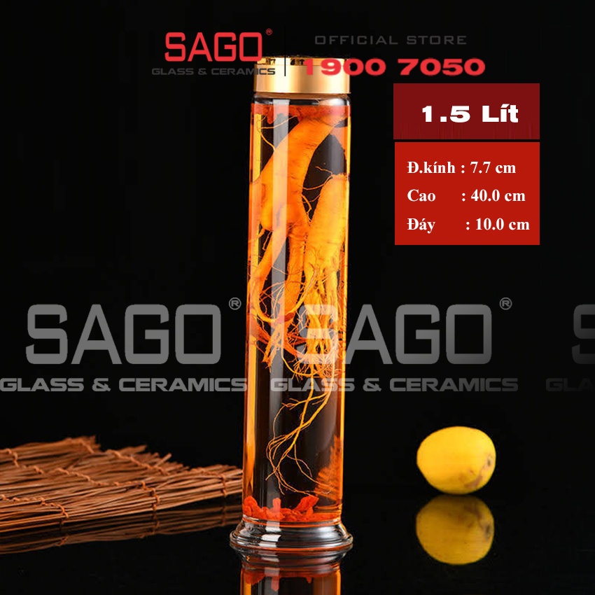Bình sâm thủy tinh trụ nắp vặn xi vàng cao cấp 1.0 lít , 1.5 lít , 2.0 lít | tùy chọn dung tích