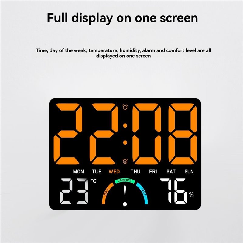 Digital Wall Clock Featuring Large LED Display for Bedroom, Classroom, Shows Date Temperature& Humidity,Modern Design.