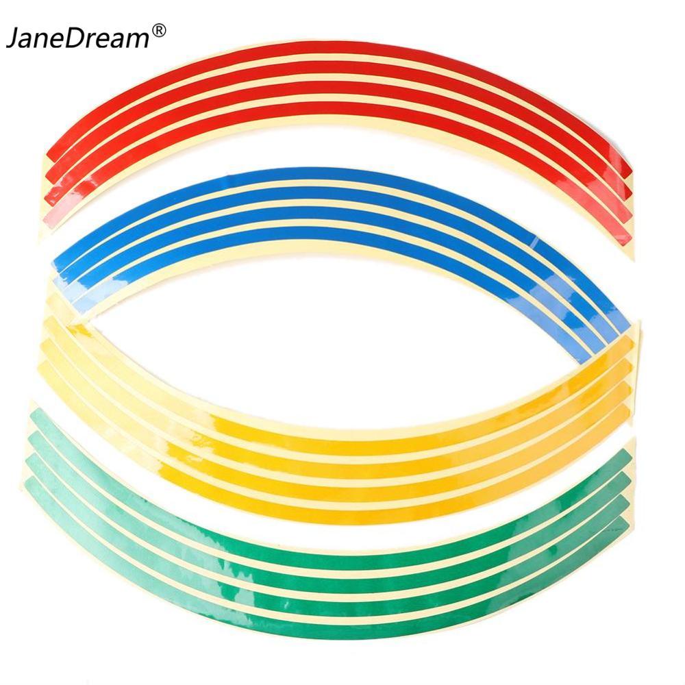 JaneDream 16Pcs 18inch StripsMotorcycle Car Rim Stripe Wheel Decal Tape Sticker Lots Reflective