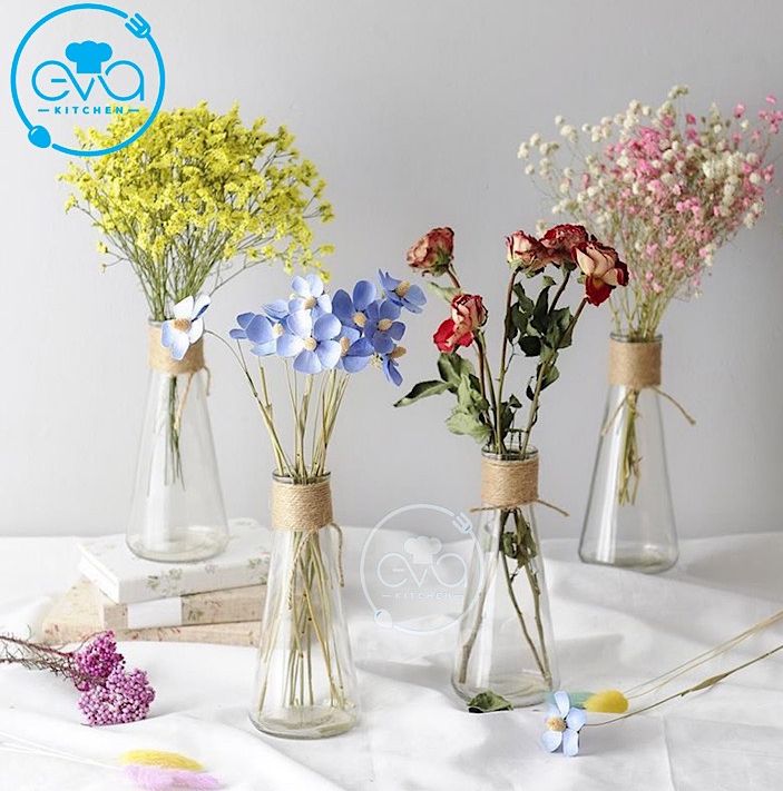 [HCM]Combo 5 Bình Bông Lọ Hoa Thủy Tinh Tam Giác 1 Cành Tặng Kèm Dây Bố Trang Trí