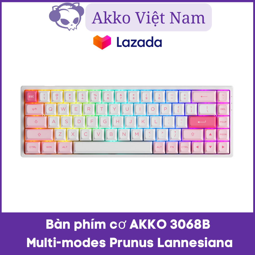 Bàn phím cơ AKKO 3068B Multi-modes Prunus Lannesiana (Bluetooth 5.0 / Wireless 2.4Ghz / Hotswap / Foam tiêu âm / AKKO CS Jelly sw)