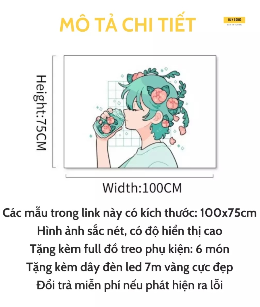 [FREE SHIP] [TẶNG KÈM DÂY ĐÈN LED 7M & PHỤ KIỆN TREO] Tấm Thảm Treo Tường (Họa Tiết Anime 100x75cm) Trang Trí Decor Nội Thất