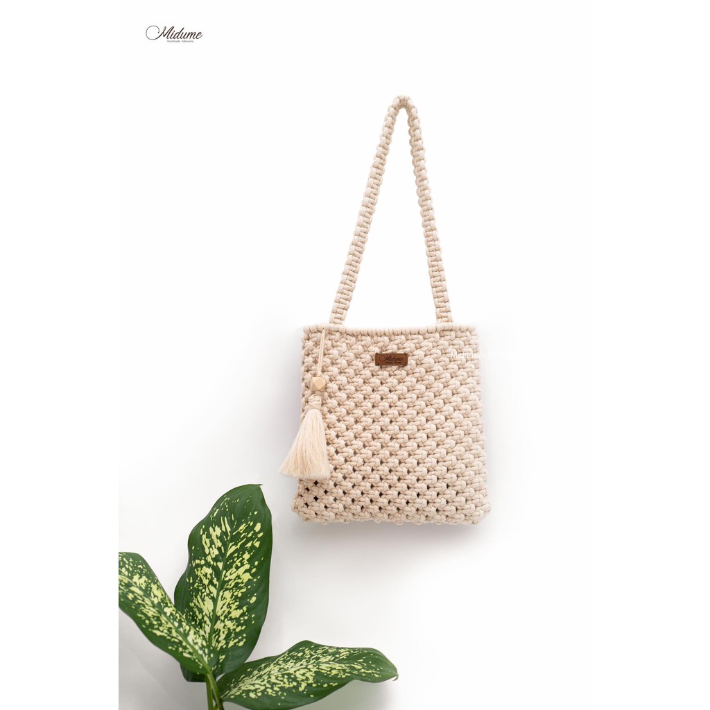 1 kg Sợi dệt cotton màu trắng ngà, trắng kem làm Macrame làm túi xách