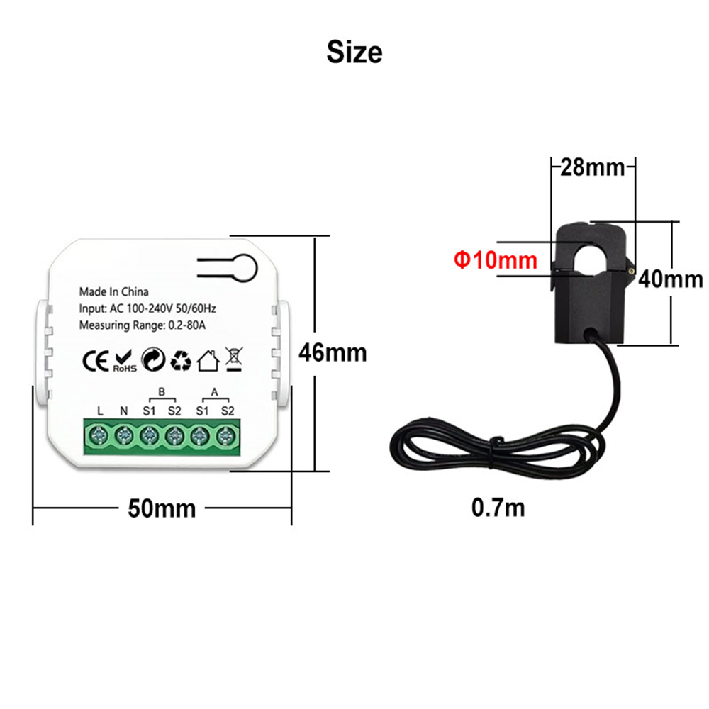 Aubess Tuya Wifi Smart Sensor Intelligent Energy Meter Solar PV System Power Production Consumption Bidirectional Monitoring Meter Mobilephone APP Control Power Monitor with CT