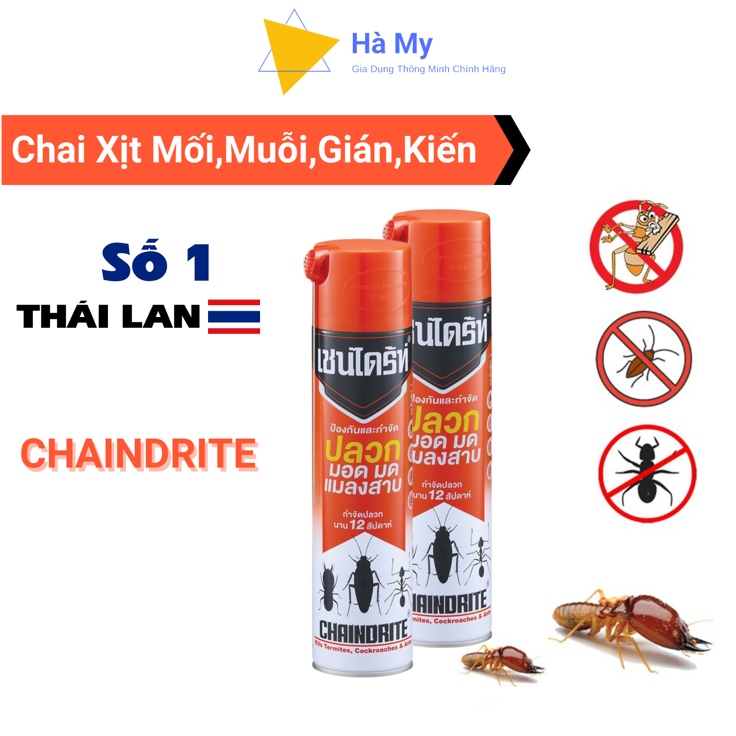 Bình Xịt Mối,Muỗi,Gián Và Các Loại Côn Trùng ChainDrite Thái Lan 600ml