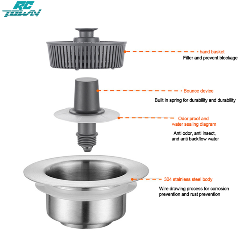 Kitchen Sink Drain Strainer With Portable Handle Stainless Steel Sink Drain Strainer Rust-proof Scratch-resistant Sink Stopper