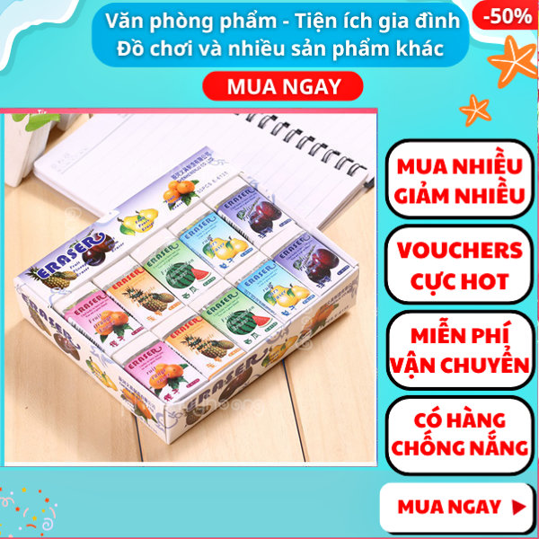 Hộp 30 cục tẩy giá tốt ,Hộp 30 cục gôm trái cây giá rẻ , dẻo dai, có độ đàn hồi tốt, Combo 10 cục tẩy/ gôm dành cho học sinh, văn phòng, trường học ,đồ dùng học tập, Combo 30 cục gôm hình trái cây - Nguyễn Thùy Store