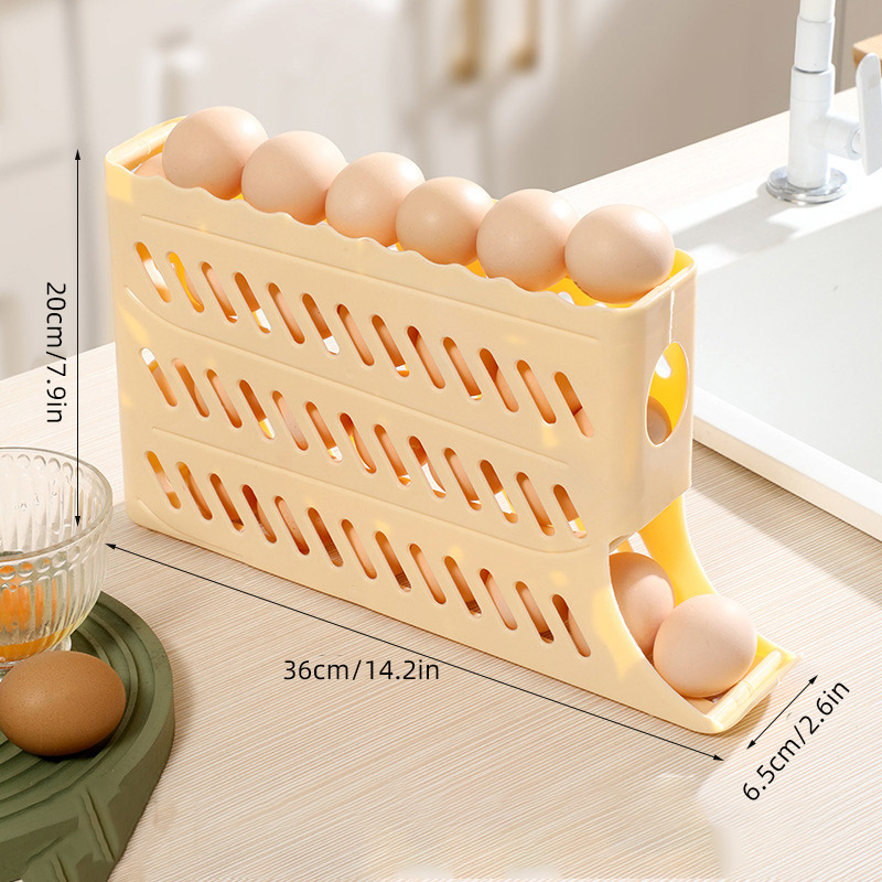 Houseeker Refrigerator Egg Storage Box Automatic Scrolling Egg Holder Rack Kitchen Dedicated Roll Off Egg Organizer Shelf