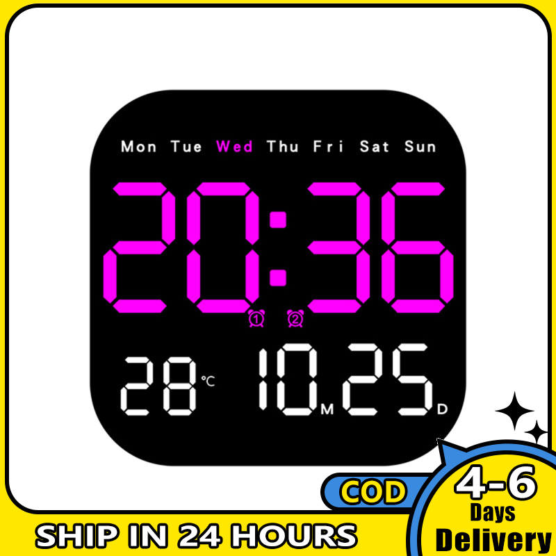 2024new!!7" digital wall clock with date day of week led wall clock for living room office bedroom decor led digital alarm clock