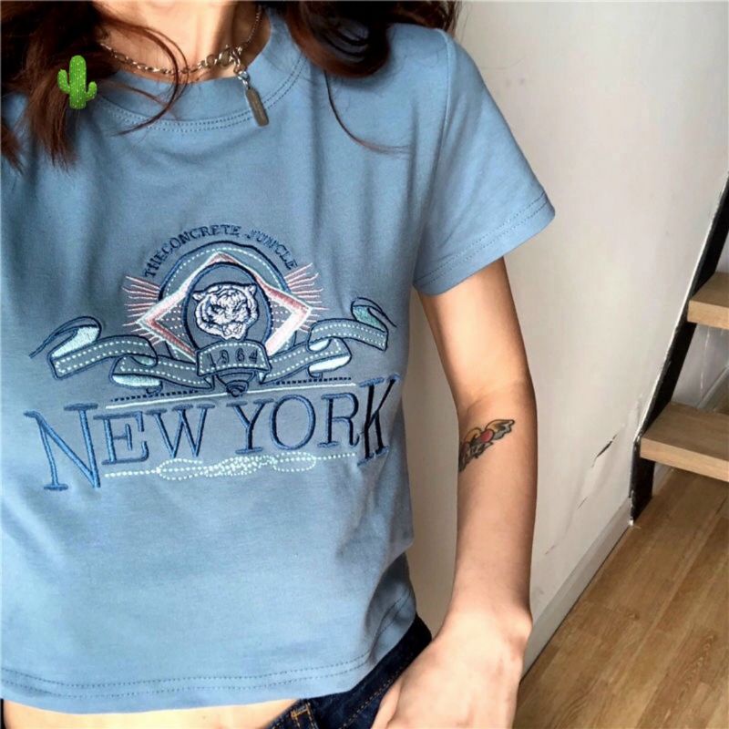 [FREESHIP + VOUCHER] Áo thun croptop Niu Yoóc xanh