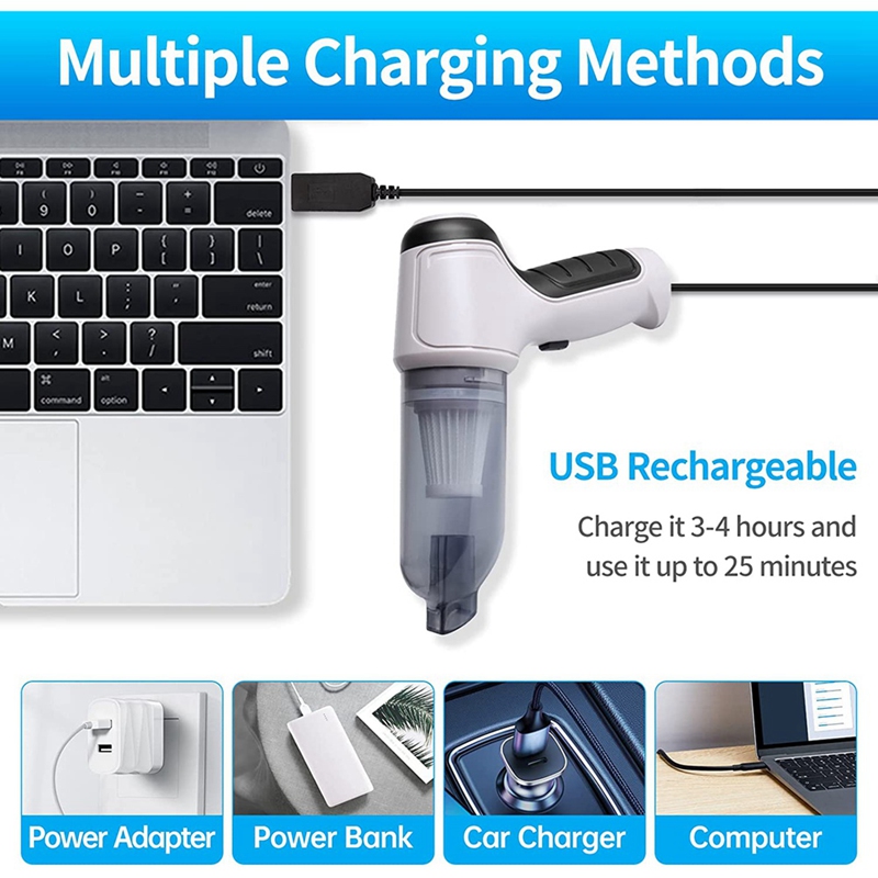Compressed Air Duster Keyboard Cleaner 3-In-1 Mini Vacuum Reusable Rechargeable Cordless Dust Blower Cleaner