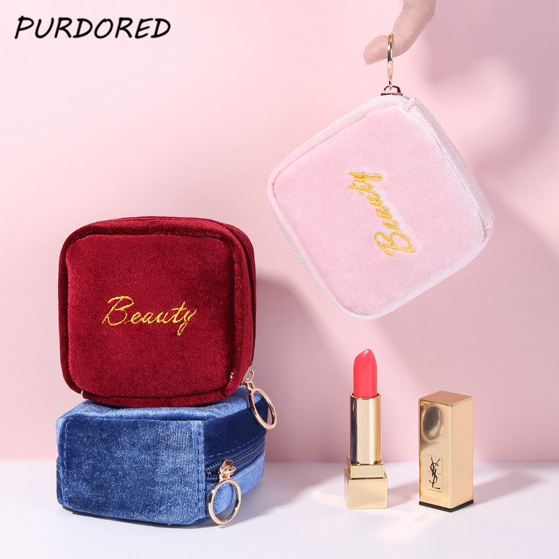 【LuckyBabyFans Store】PURDORED 1 Pc Women Mini Lipstick Bag Flannel Small Bag for Girl Makeup Case Women Travel Organizer.