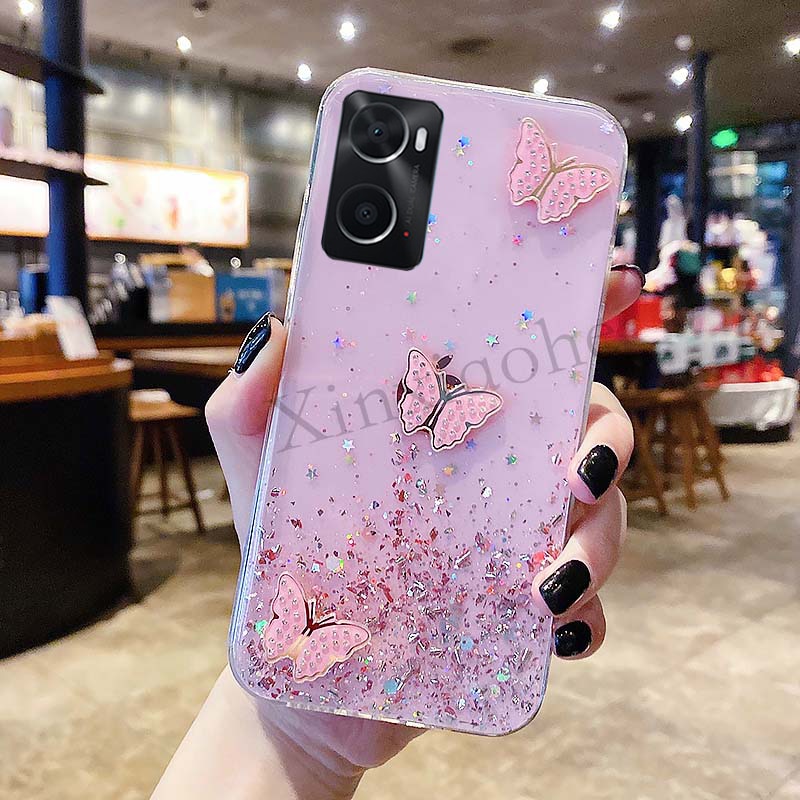 Phone case for oppo a76 a96 4g butterfly soft transparent bling glitter oppo a76 a96 4g