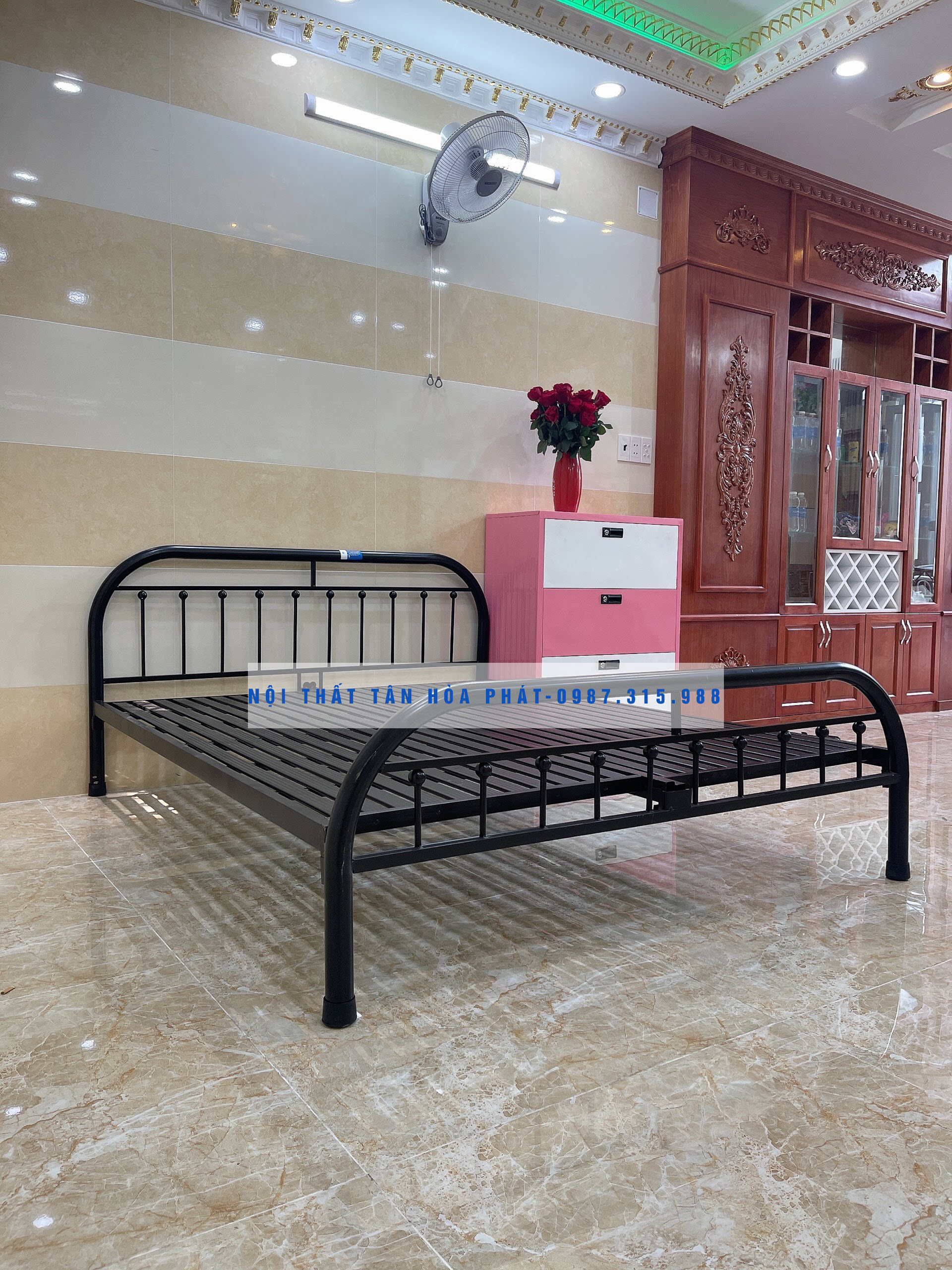 Giường sắt mỹ nghệ 1m6x2m TÂN HÒA PHÁT 01
