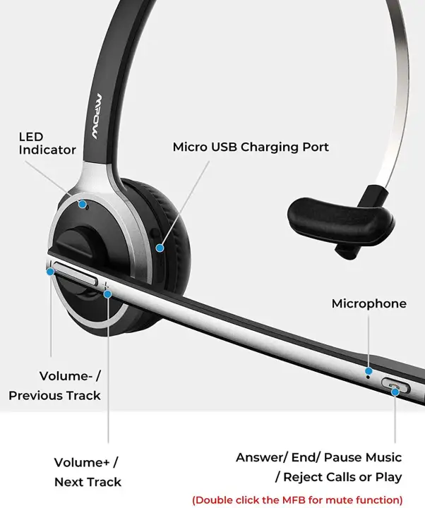 mpow bluetooth headset mute