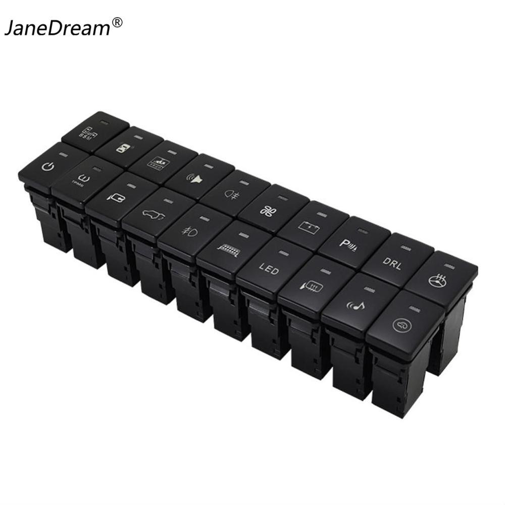 JaneDream Car LED DRL Power Fog Light Rearview Mirror Heating Button Front Rear Switch Green Light with Cable for Toyota Camry Prius Corolla