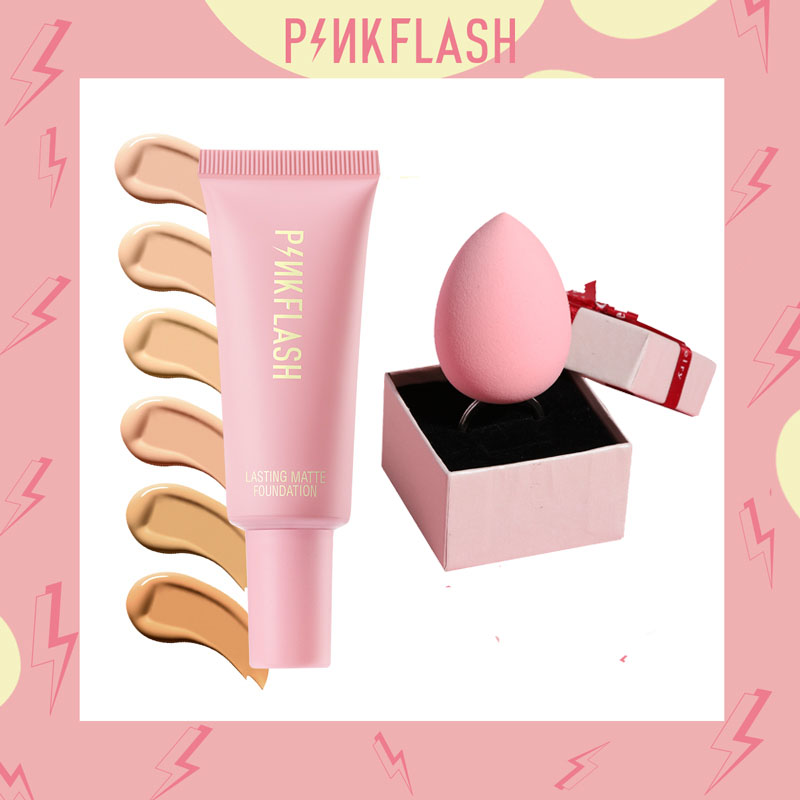 PINKFLASH 2pcs/set Foundation set Makeup Foundation +Beauty Egg Full Coverage Waterproof Long-wearing