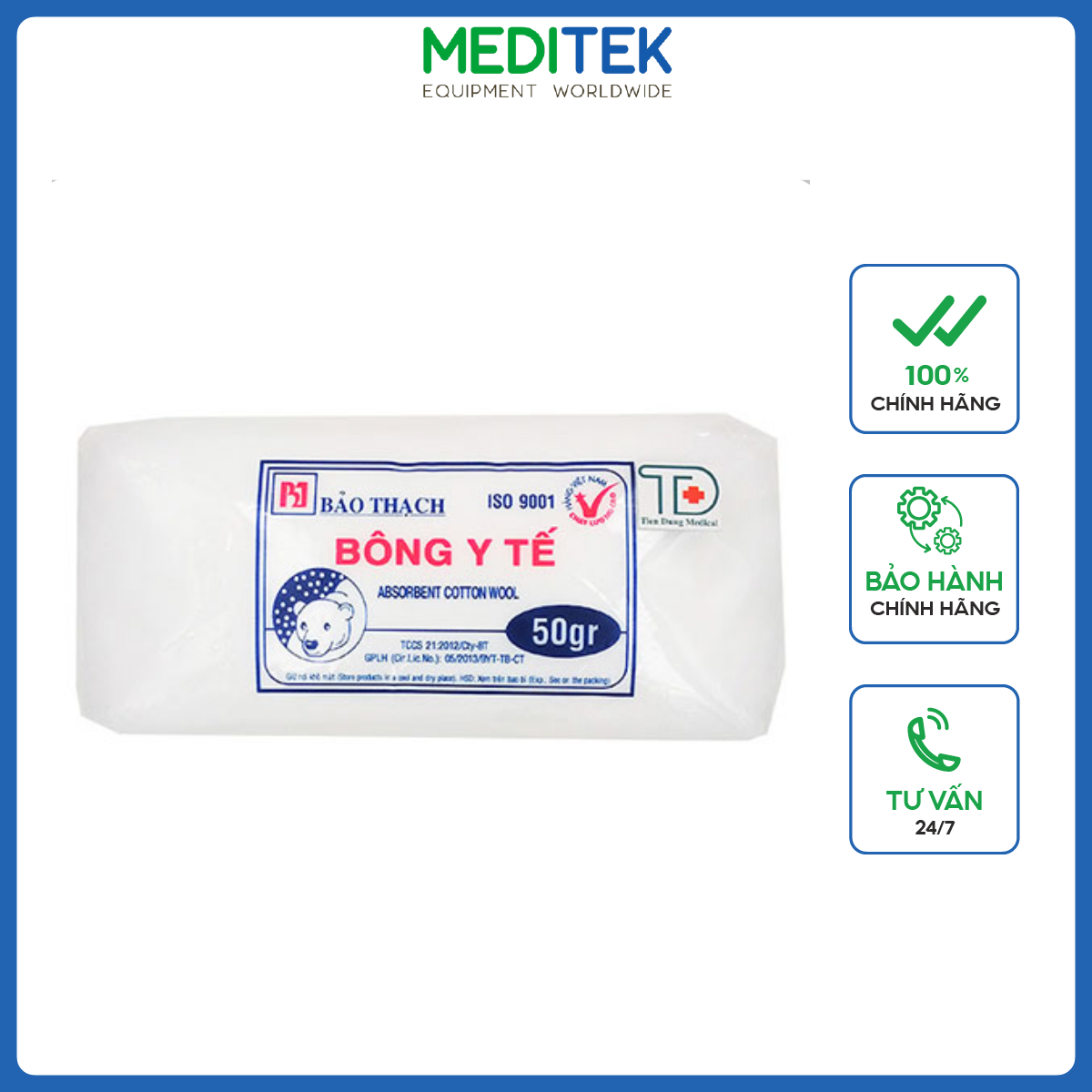 Bông gòn y tế bảo thạch, gói 50g