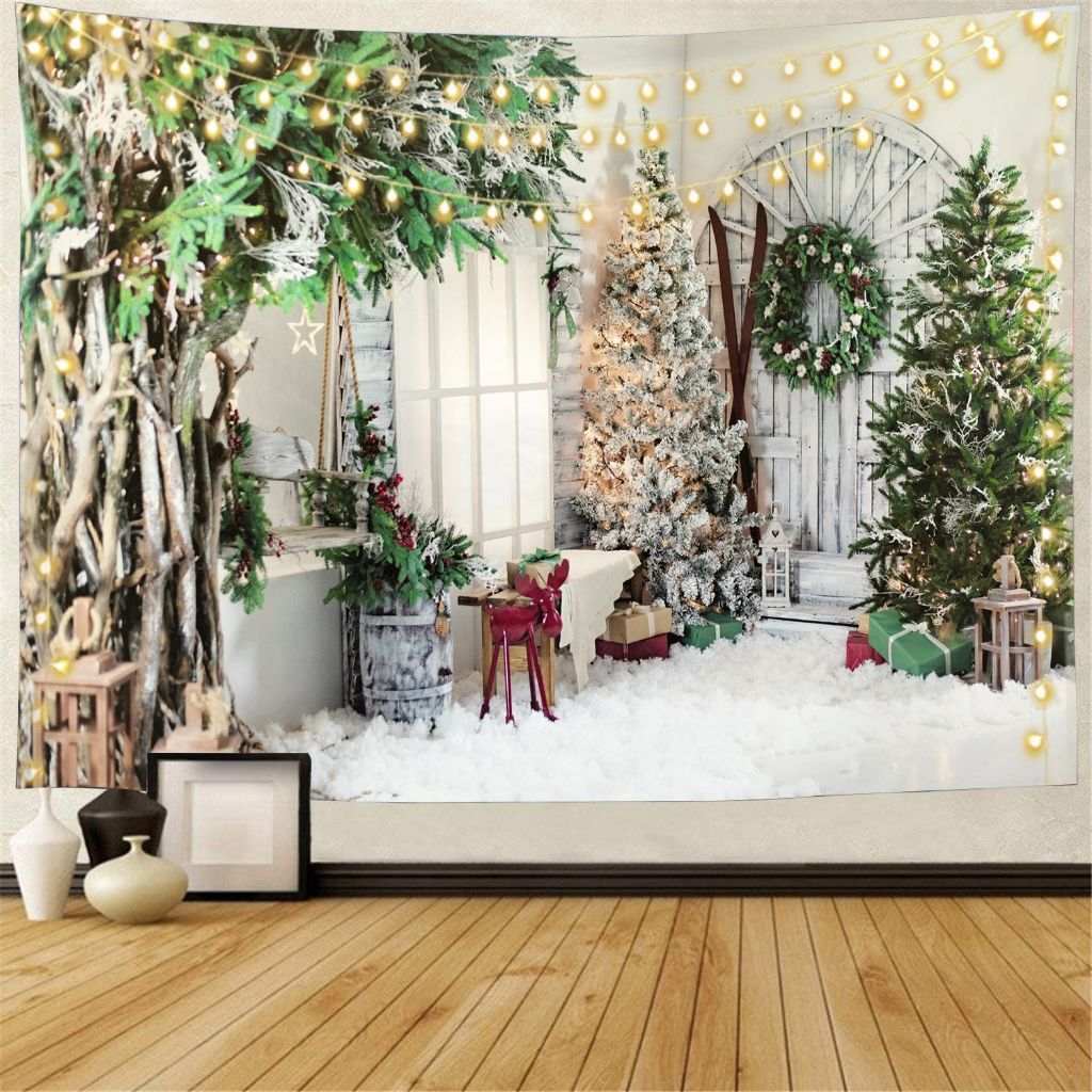 Thảm Vải Treo Tường Trang Trí Phòng Khách Ngủ Họa Tiết Cây Thông Giáng