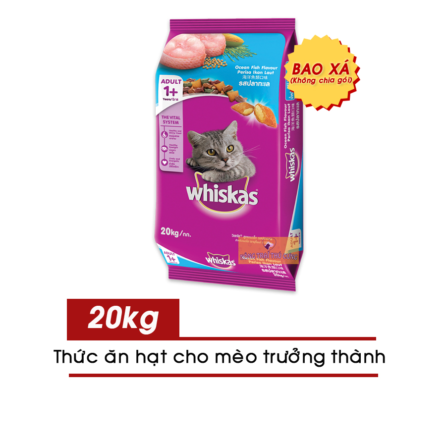 Thức ăn hạt cho Mèo Lớn Whiskas gói 20kg (Bao Xá) - [Nông Trại Thú Cưng]