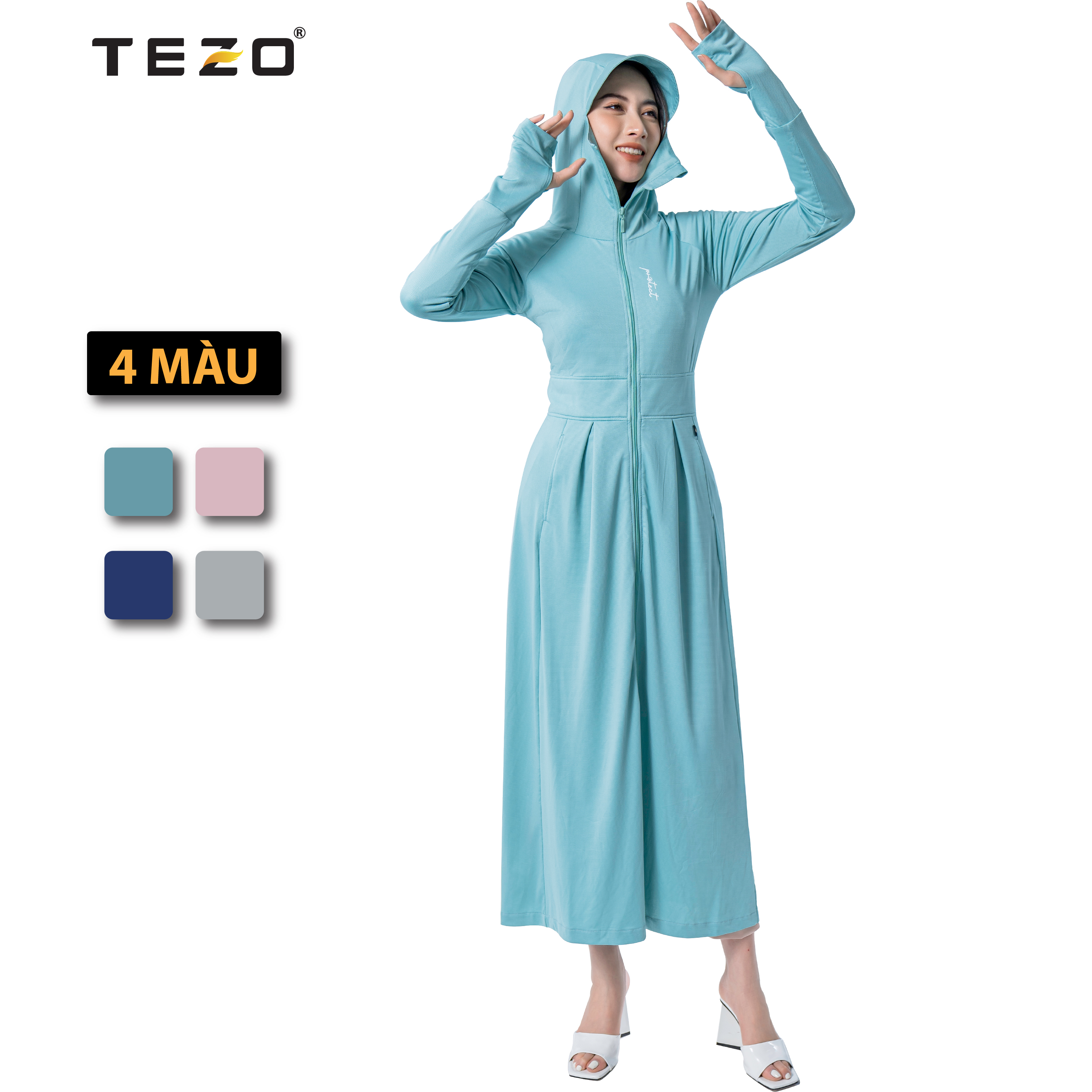Áo khoác Áo chống nắng nữ toàn thân hai lớp dáng dài cao cấp TEZO 5 màu chất liệu vải PE coolmax thông hơi thoáng mát thumbnail