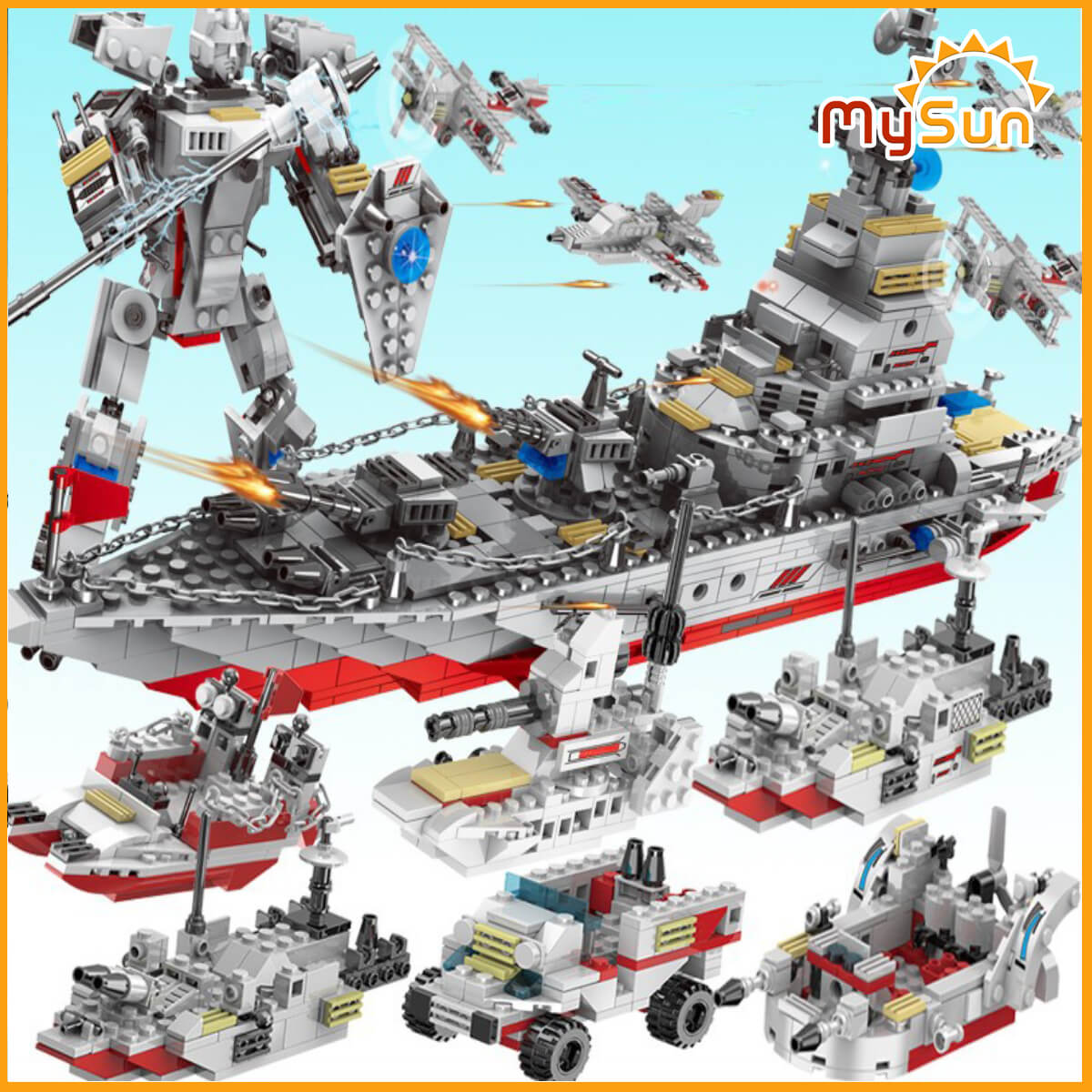 Đồ chơi lắp ráp mô hình lắp ráp tàu sân bay, xếp ghép chiến hạm biến hình robot người máy khổng lồ MySun