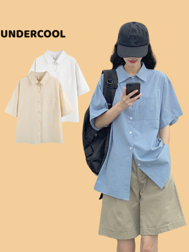 Áo Sơ Mi Nữ Cộc Tay Form Rộng UNDERCOOL Cúc Xẻ Tà