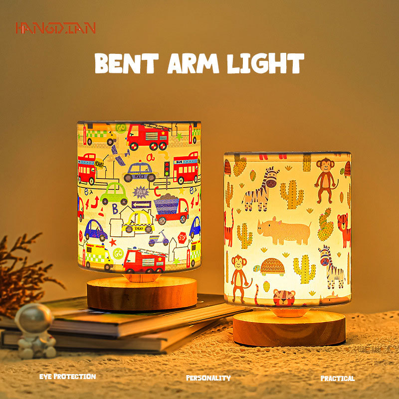 Cartoon bedroom bedside decoration table lamp simple personalized creative gift fabric warm solid wood dimming table lamp