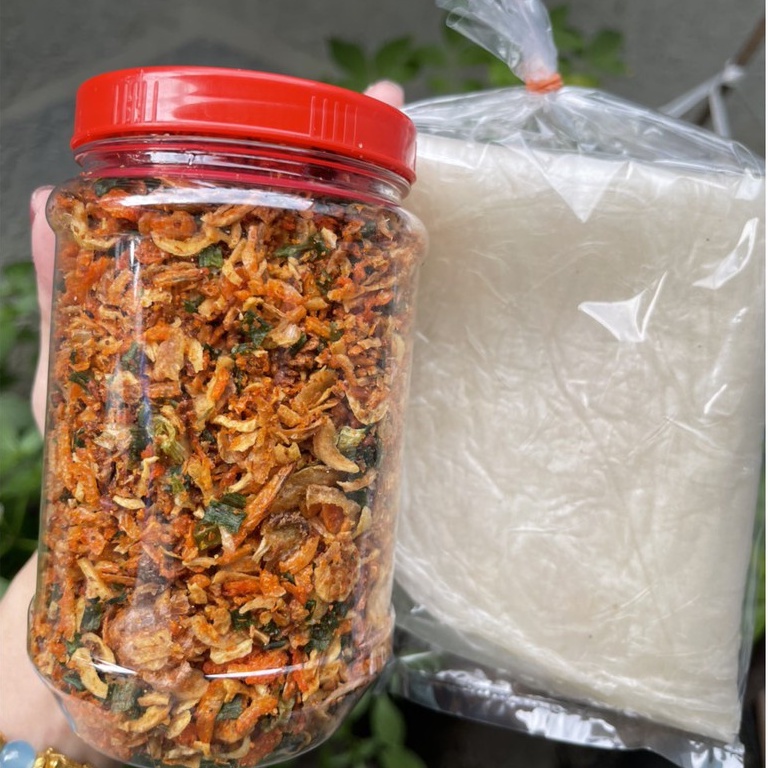 Combo Bánh tráng phơi sương 500g +1 lọ tôm hành phi loại 1 siêu ngon - nhikemshop.