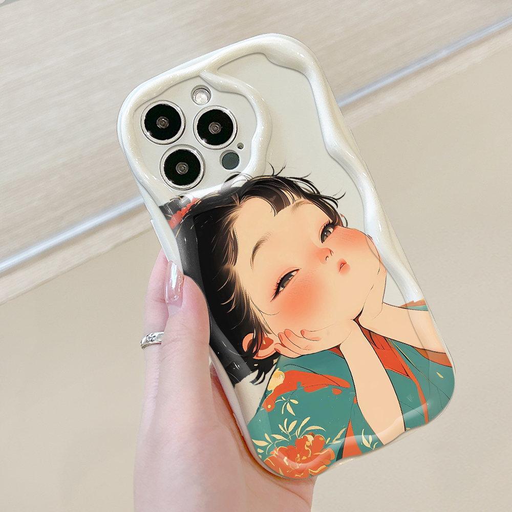 Hotinga for Redmi Note 14 Note 14 Pro Note 14 Pro Plus 5G Xiaomi Poco X7 5G Back Back Cover Cute Lovely Girl Cream Texture Wavy Edge Soft Phone Case. 