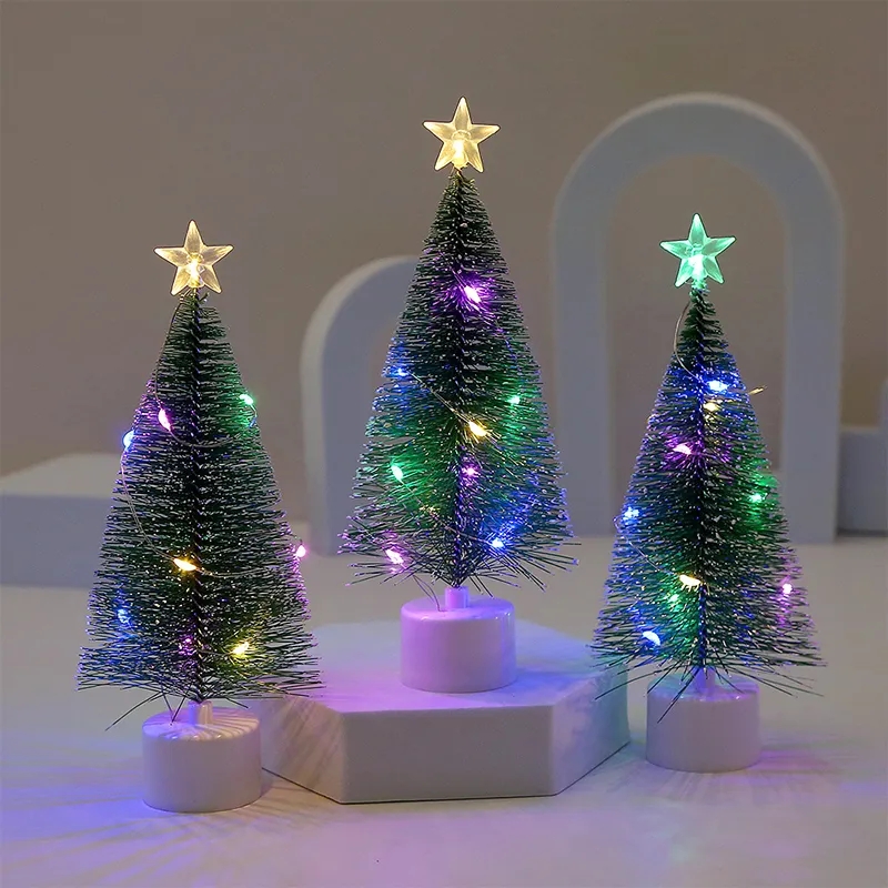 17cm Christmas Tree with Light String Colorful Glowing Pine Tree Ornaments Desktop Christmas Decoration New Year Party Gift