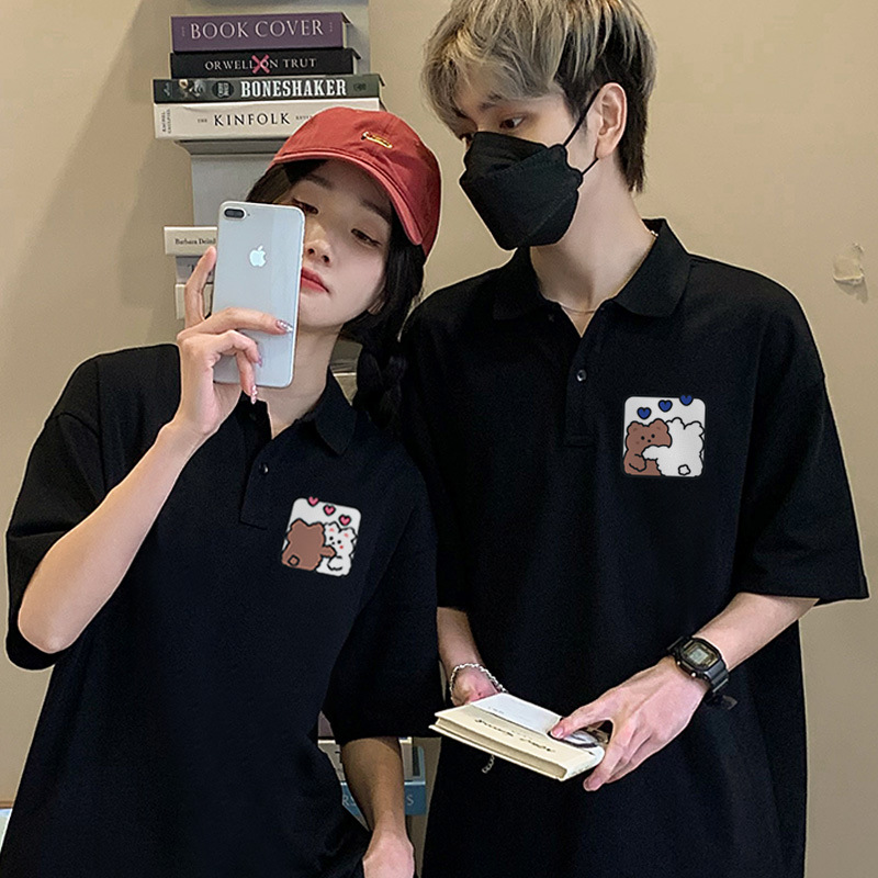 Áo Thun Polo Nam Nữ Form Rộng Chất Cotton Mềm Mát In Hình Cặp Đôi Gấu Siêu Dễ Thương Phong Cách Thời Thượng Lôi Cuốn Đỉnh Của Chóp TTQ0351