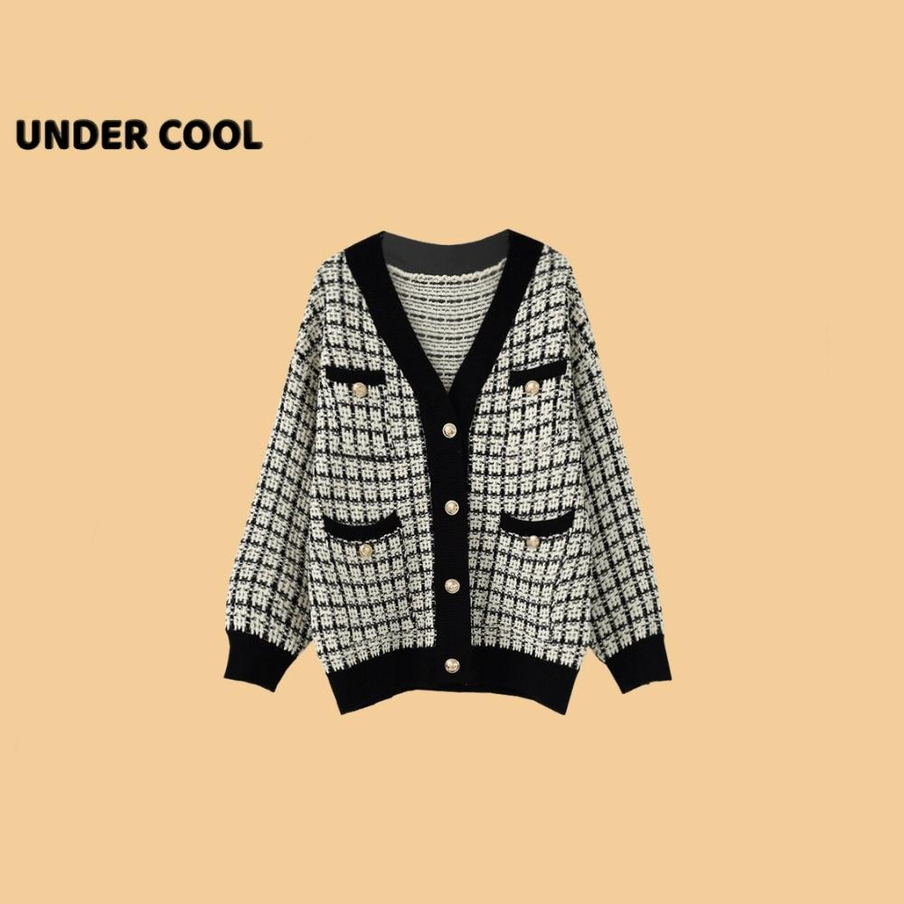Áo khoác cardigan kẻ phối cúc ngọc undercool sang chảnh kiểu hàn quốc 2 màu đen trắng