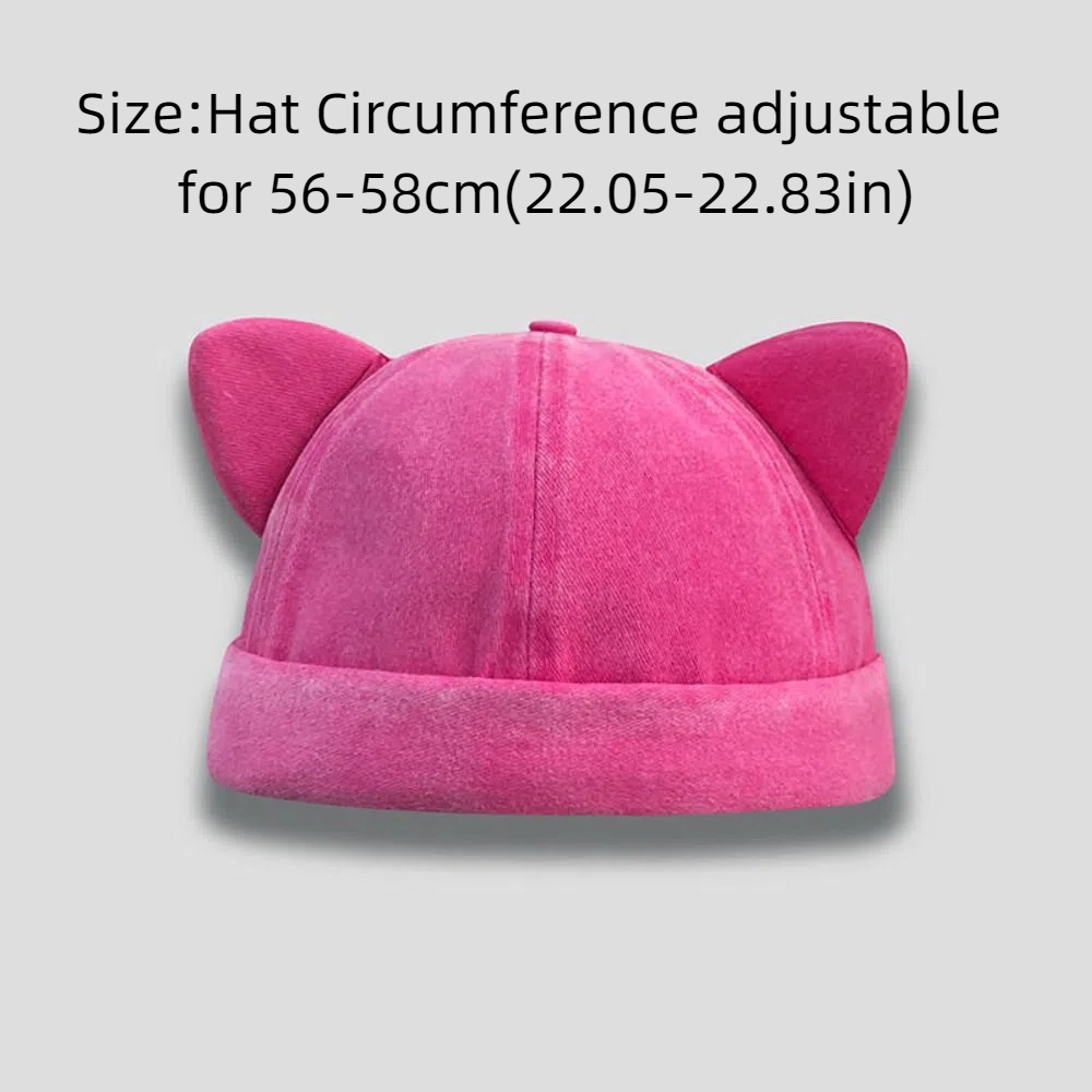 Fashion%20Cute%20Cat%20Ears%20Brimless%20Hat%20Adjustable%20Washed%20Old%20Solid%20Color%20Beanie%20Hat%20Sweet%20Breathable%20Bucket%20Cap%20Travel%20-%20Image%202