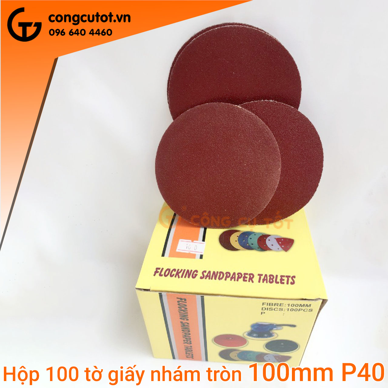 Combo 100 giấy nhám tròn và 10 đế chà nhám Φ100MM